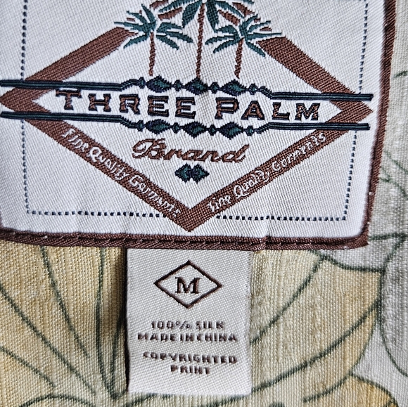 Three Palm Brand 100% Silk Hawaiian Print Shirt Size Medium - Picture 6 of 9